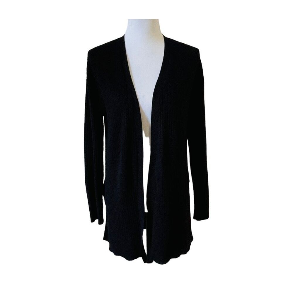 Verve Ami Long Black Open Front Cardigan size Small